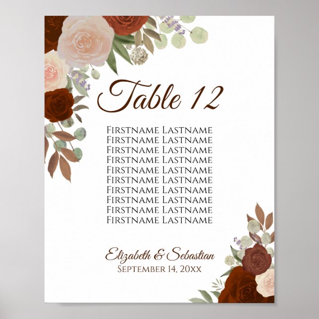 Affiche Panneau de la table du Mariage Rose orange rouille (Devant)