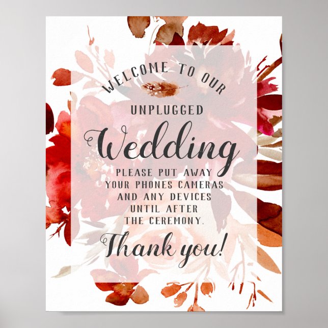 Affiche Panneau de la table Mariage florale de beauté rust (Devant)