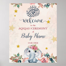 Panneau de l'affiche Editable Boho Elephant Aqiqah
