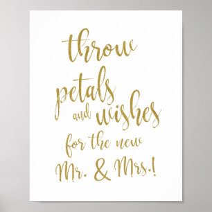 Affiche Panneau de lancer de pétales de mariage 8x10 en or