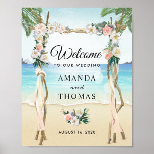 Affiche Panneau de l'arche de mariage tropical floral Beac