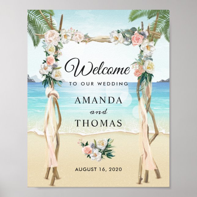 Affiche Panneau de l'arche de mariage tropical floral Beac (Devant)