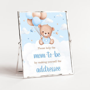 Affiche Panneau de l'enveloppe du Baby shower Bleu Teddy B