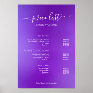 Affiche Panneau de liste de prix de salon minimaliste mode