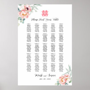 Affiche Panneau de liste d'invités de mariage Double Bonhe