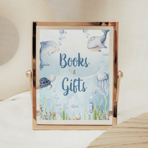 Affiche Panneau de livres et cadeaux de douche Bleu sous l