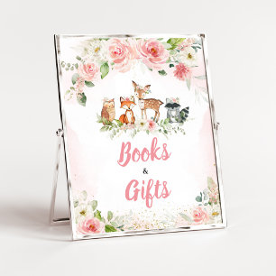 Affiche Panneau de livres et cadeaux de douche florale ros
