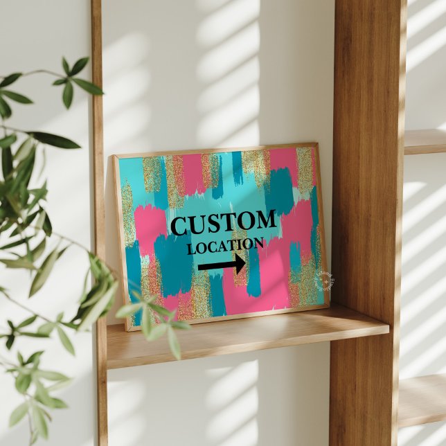 Affiche Panneau de localisation personnalisé Décor de dort (Custom Location Sign Preppy Dorm Decor Blue/Pink)