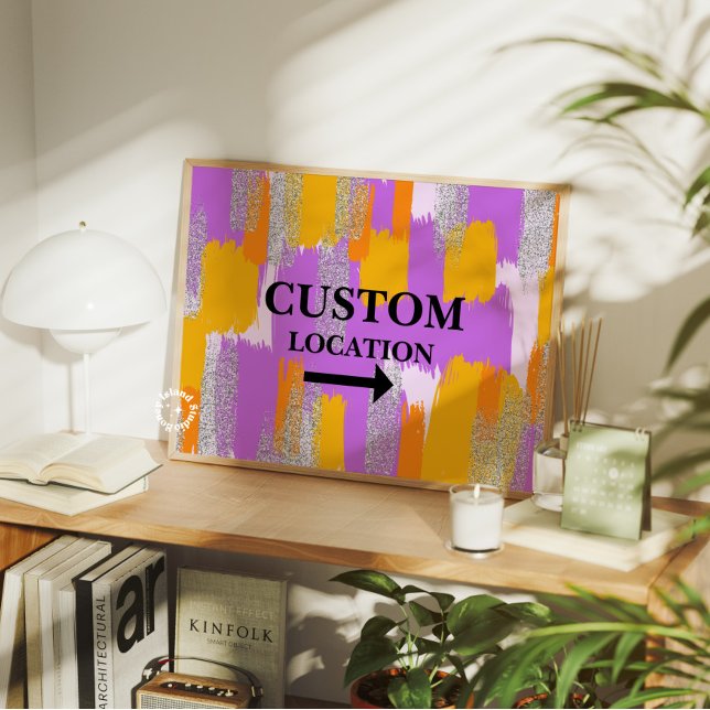Affiche Panneau de localisation personnalisée Préppine Dor (Custom Location Sign Preppy Dorm Decor Purple/Yellow)