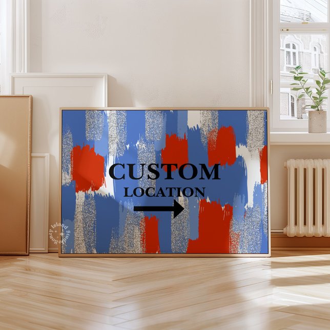 Affiche Panneau de localisation personnalisée Preppy Dorm  (Custom Location Sign Preppy Dorm Decor Blue/Red)