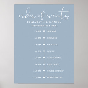 Affiche Panneau de l'ordre des événements de mariage bleu