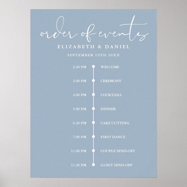 Affiche Panneau de l'ordre des événements de mariage bleu  (Devant)