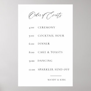 Affiche Panneau de l'ordre des événements de mariage Élé