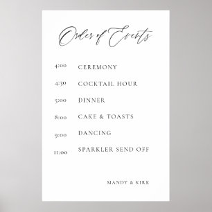 Affiche Panneau de l'ordre des événements de mariage Élé