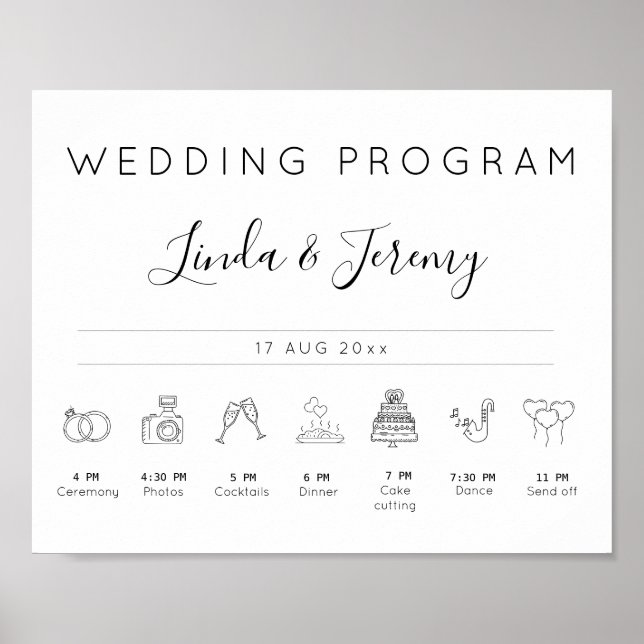 Affiche Panneau de l'ordre des événements de mariage minim (Devant)