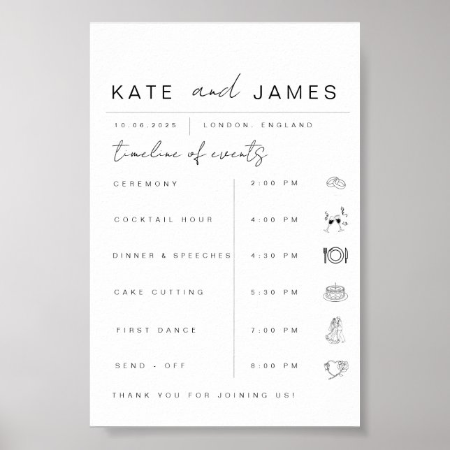 Affiche Panneau de l'ordre du jour du mariage moderne  (Devant)