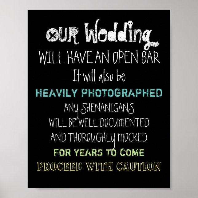 Affiche Panneau de mariage à bar ouvert Attention Drôle de (Devant)