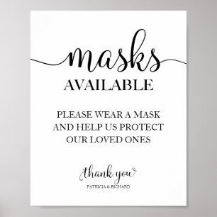 Affiche Panneau de mariage à calligraphie simple Masques D