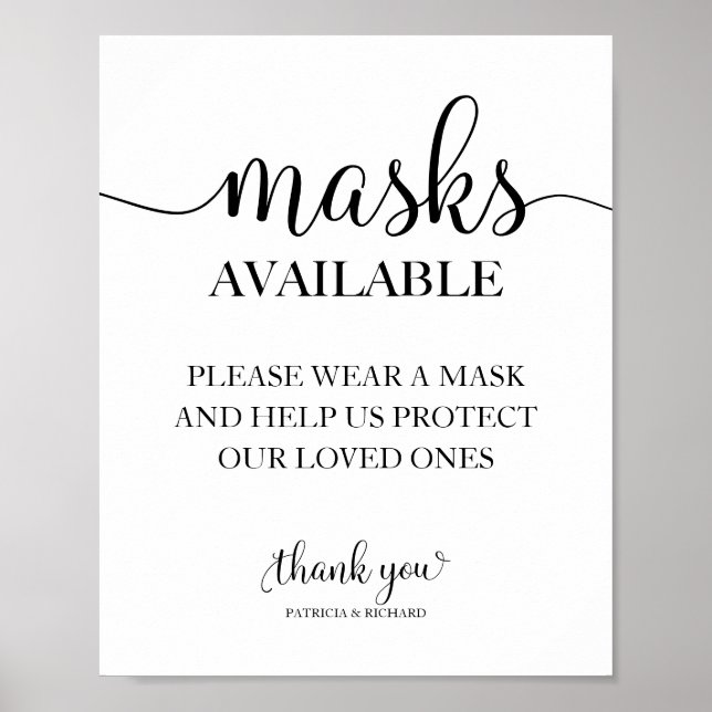 Affiche Panneau de mariage à calligraphie simple Masques D (Devant)