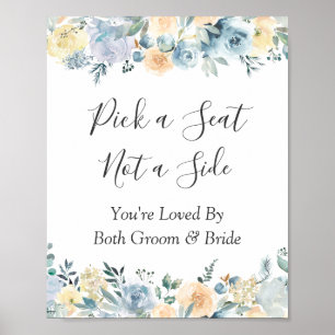 Affiche Panneau de mariage à fleurs bleues pour choisir so