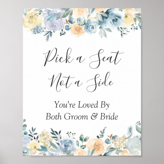 Affiche Panneau de mariage à fleurs bleues pour choisir so (Devant)