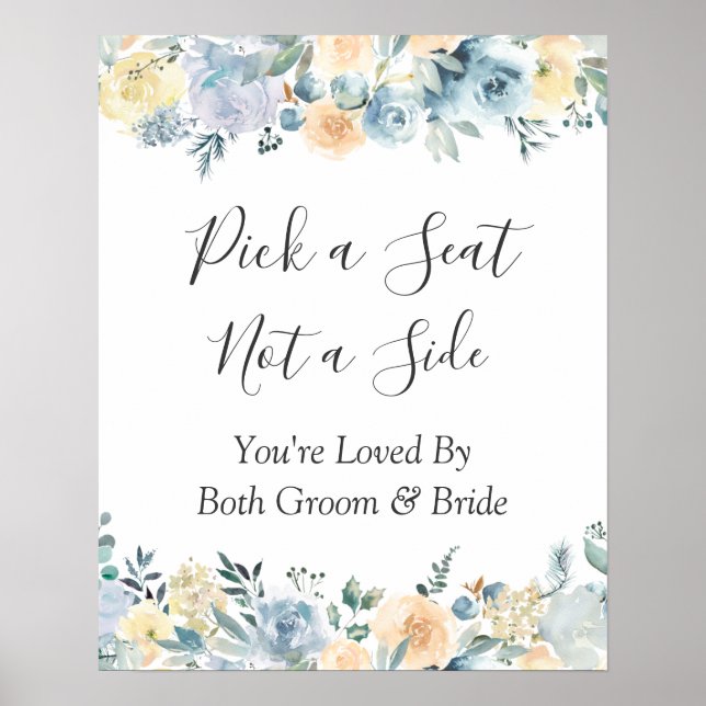 Affiche Panneau de mariage à fleurs bleues pour choisir so (Devant)