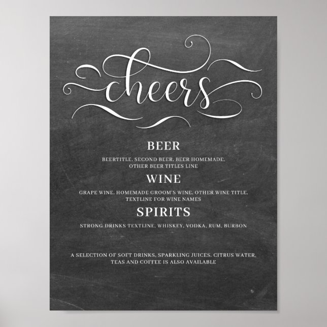 Affiche Panneau de mariage à la craie Cheers (Devant)