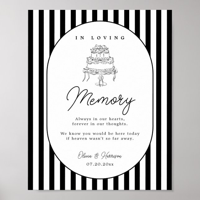 Affiche Panneau de mariage à rayures noires et blanches en (Devant)