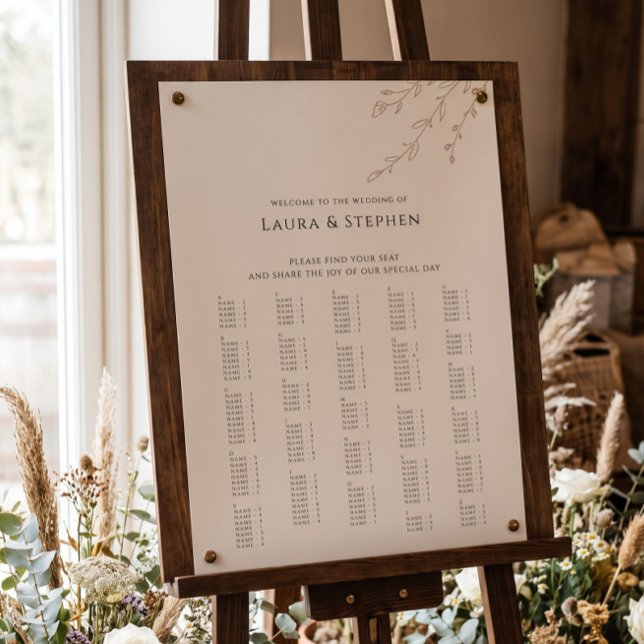 Affiche Panneau de mariage alphabétique botanique rustique (Créateur téléchargé)