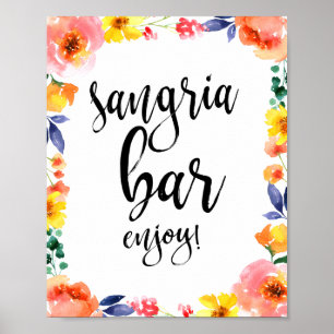Affiche Panneau de mariage aquarelle florale Sangria Bar 8