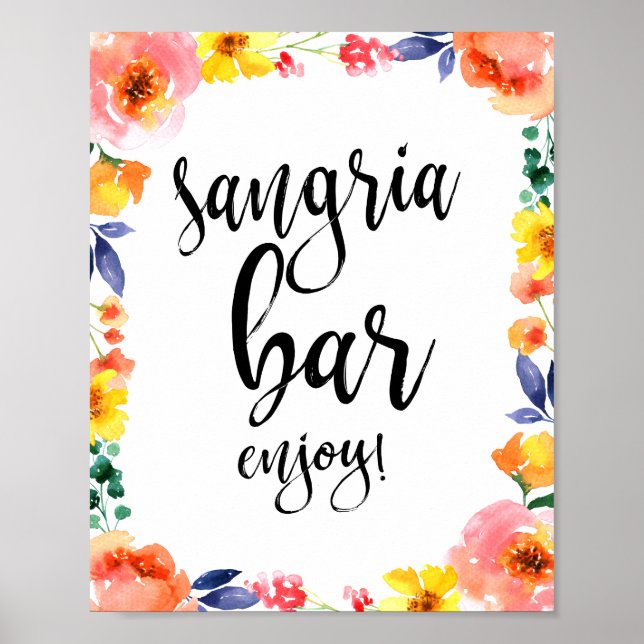 Affiche Panneau de mariage aquarelle florale Sangria Bar 8 (Devant)