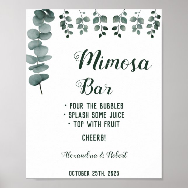 Affiche Panneau de mariage au eucalyptus du bar Mimosa (Devant)