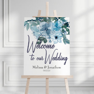 Affiche Panneau de mariage aux roses bleues pastel moderne