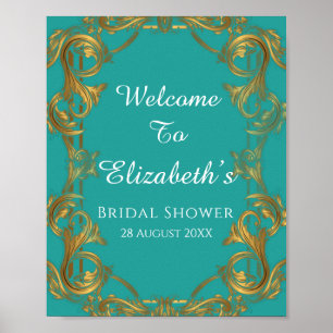 Affiche Panneau de mariage avec fioritures turquoise et or