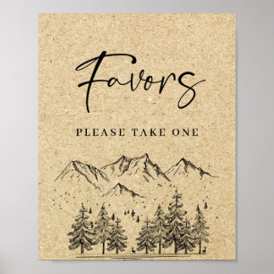 Affiche Panneau de mariage avec montagnes dessinées à la m