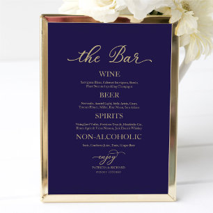 Affiche Panneau de mariage bleu marine calligraphié or pou