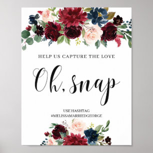 Affiche Panneau de mariage bohème burgundy floral capture