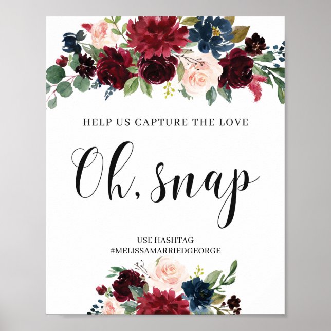 Affiche Panneau de mariage bohème burgundy floral capture  (Devant)