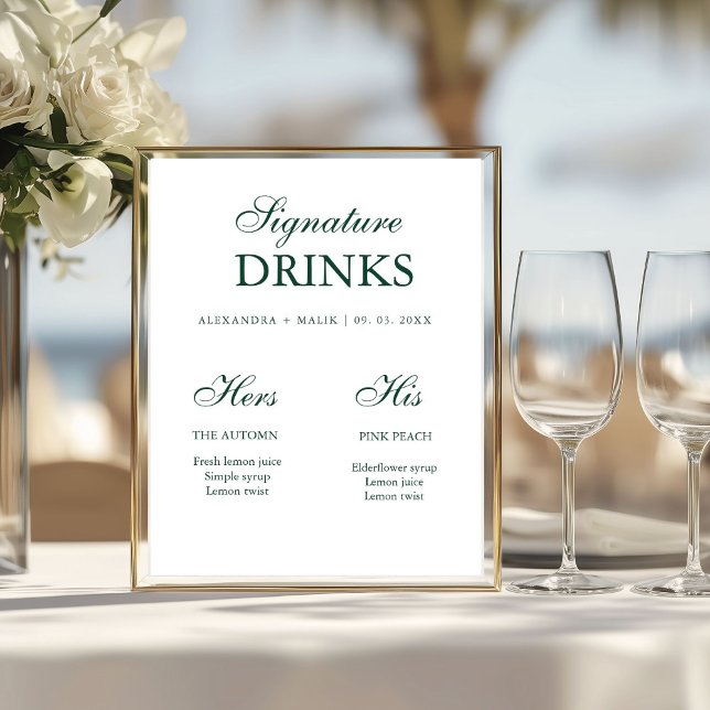 Affiche Panneau de mariage boisson signature Vert émeraude (Créateur téléchargé)
