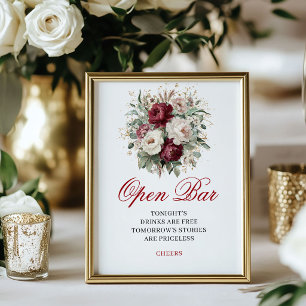 Affiche Panneau de mariage Burgundy Blush moderne pour bar