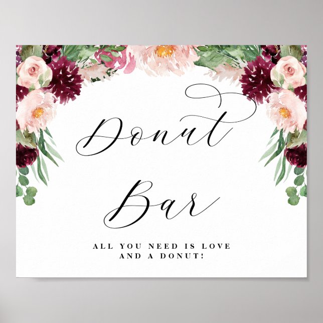 Affiche Panneau de mariage calligraphié Adore Floral Donut (Devant)