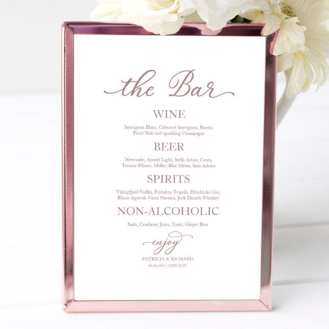 Affiche Panneau de mariage calligraphié rose gold pour bar (Créateur téléchargé)