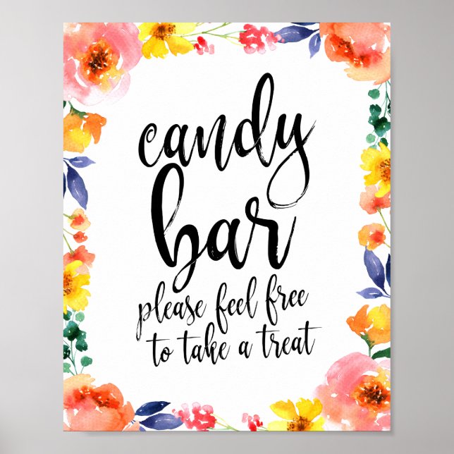 Affiche Panneau de mariage Candy Bar Floral Script 8x10 (Devant)