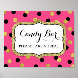 Affiche Panneau de mariage Candy Bar Rose Noir Or Confetti