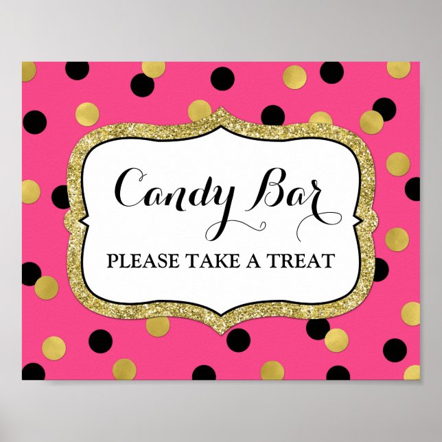 Affiche Panneau de mariage Candy Bar Rose Noir Or Confetti (Devant)