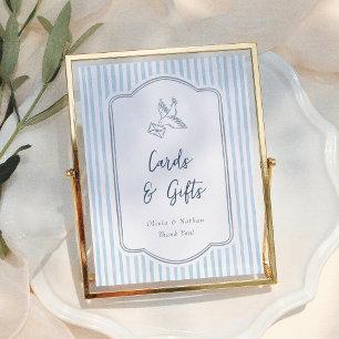 Affiche Panneau de mariage Cartes et Cadeaux Rayures Bleue