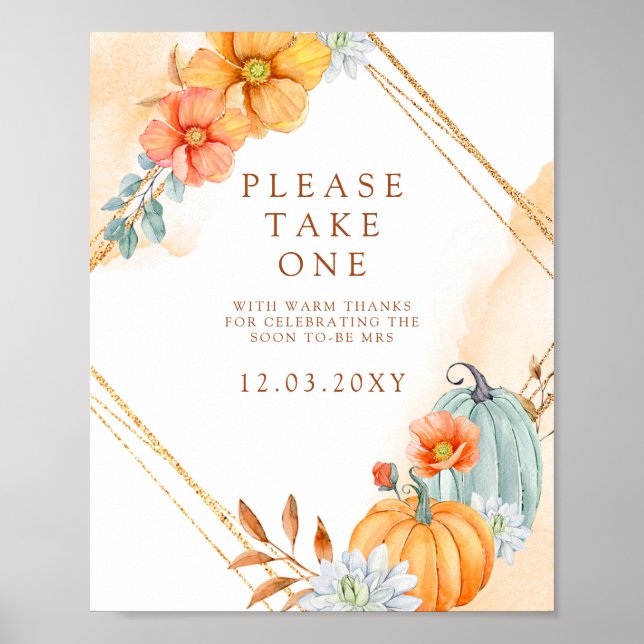 Affiche Panneau de Mariage Champêtre Bon Marché Citrouille (Devant)