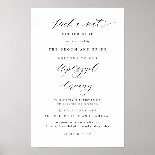 Affiche Panneau de mariage chic 'Choisissez un siège, Céré (Devant)