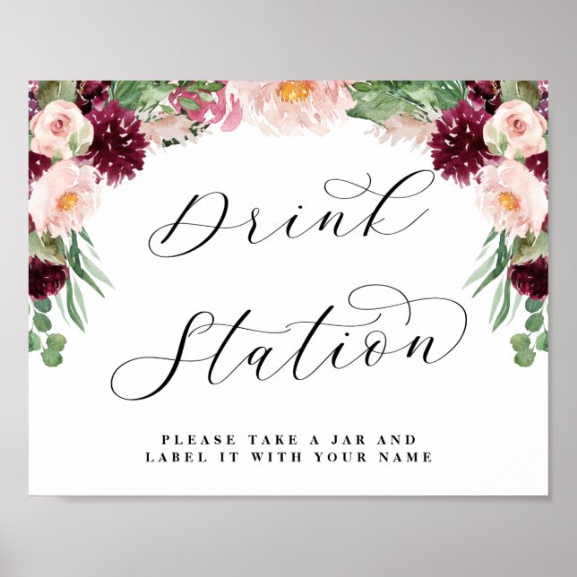 Affiche Panneau de mariage chic pour station de boissons f (Devant)