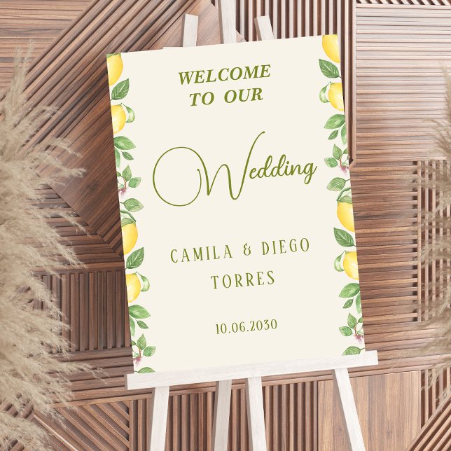 Affiche Panneau de mariage Citron Olive Botanique Méditerr (Créateur téléchargé)